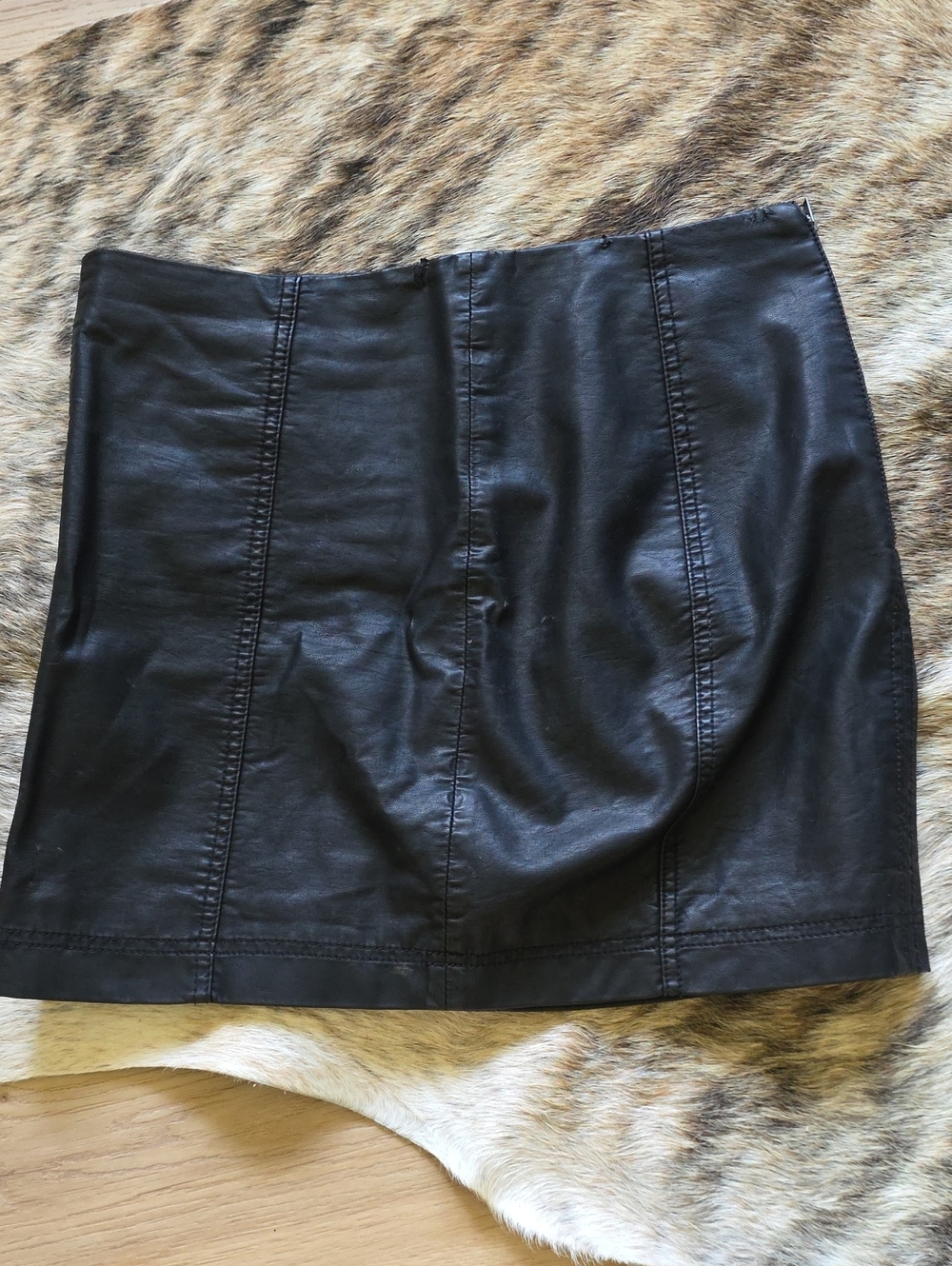 Free People Black Faux Leather Mini Skirt with Panel Stitching